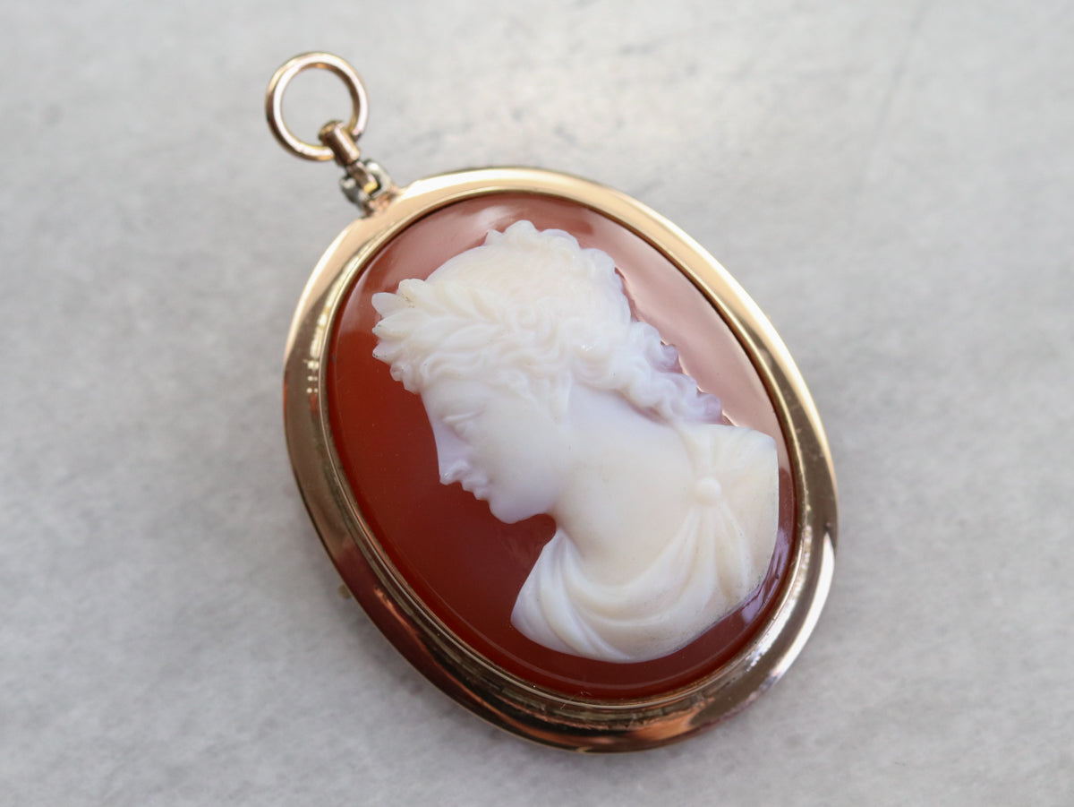 Mid Century Carnelian Stone Cameo Pin or Pendant