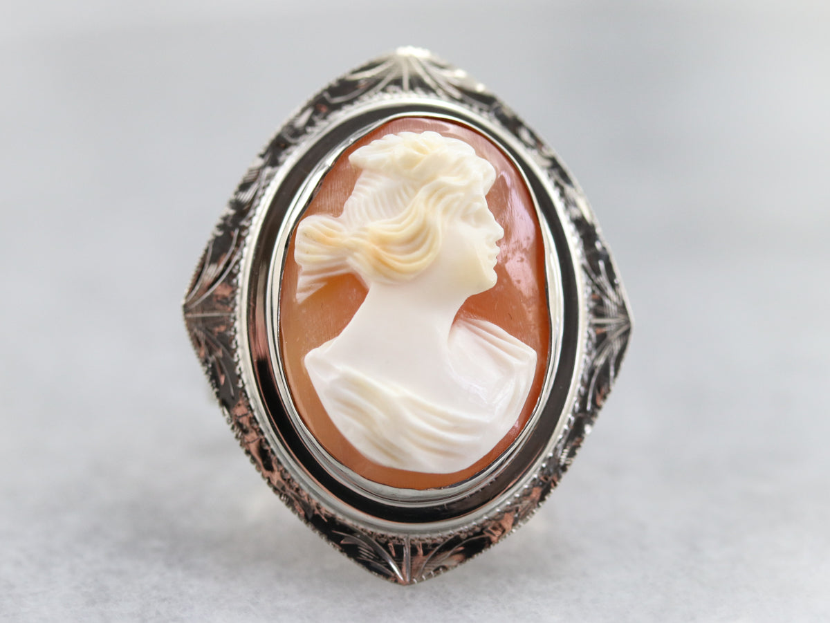 White Gold Cameo Cocktail Ring