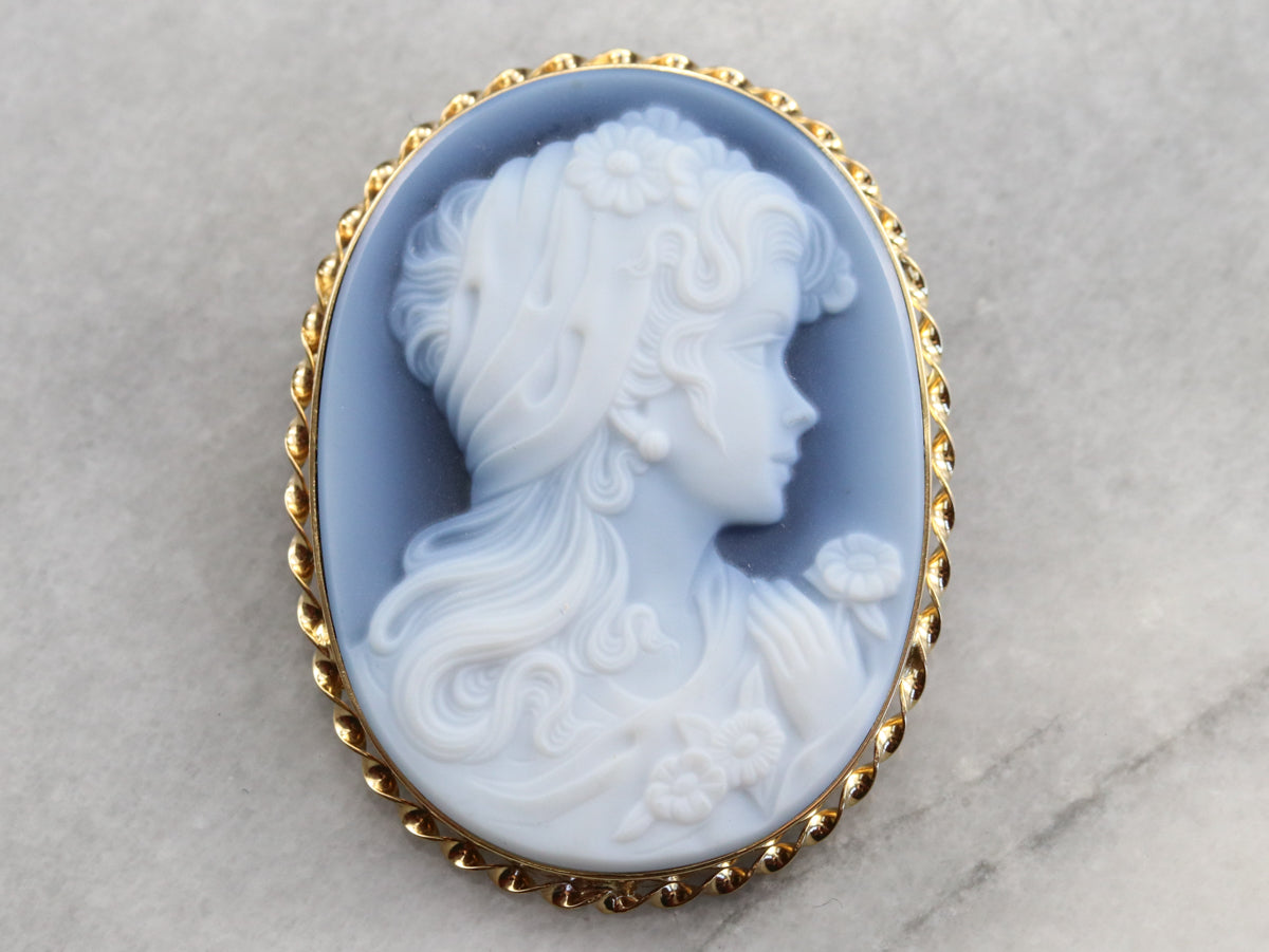 Vintage Gold Onyx Cameo Pendant or Brooch