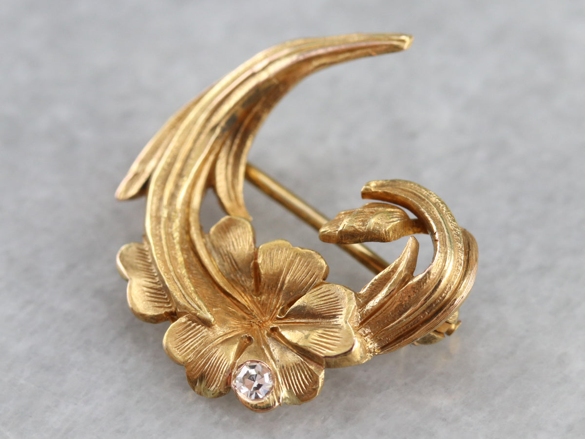 Diamond Art Nouveau Floral Pin