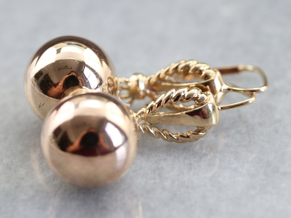 Gold Rope Twist Ball Drop Earrings