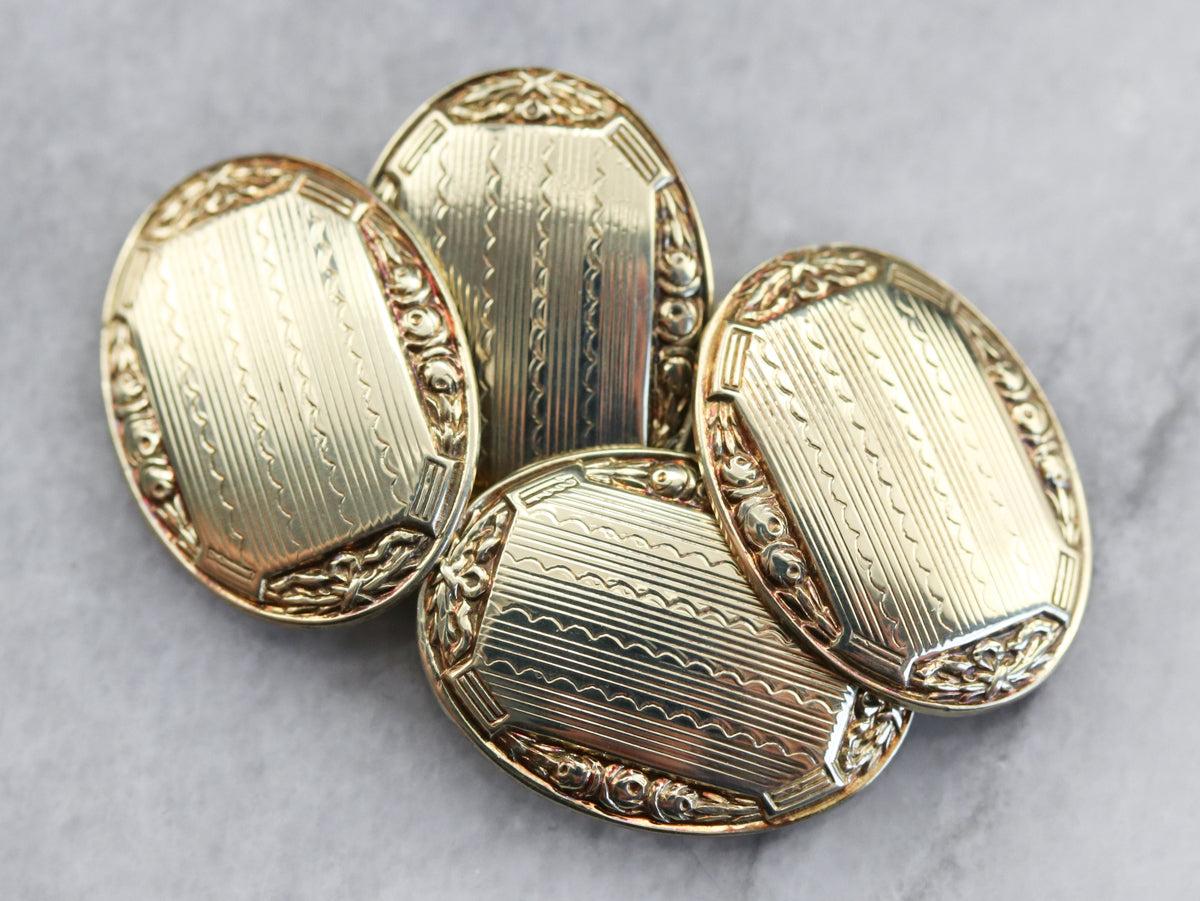 Gold Late Art Deco Etched Cufflinks