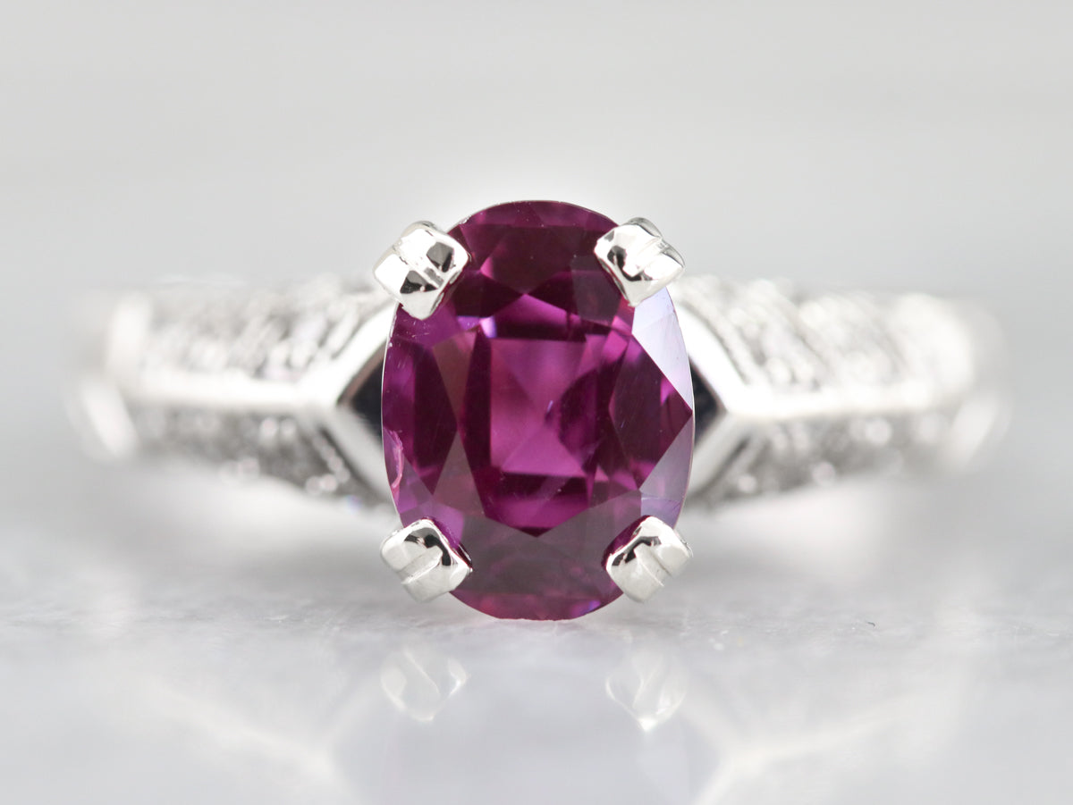 Modern Pink Sapphire and Diamond Engagement Ring