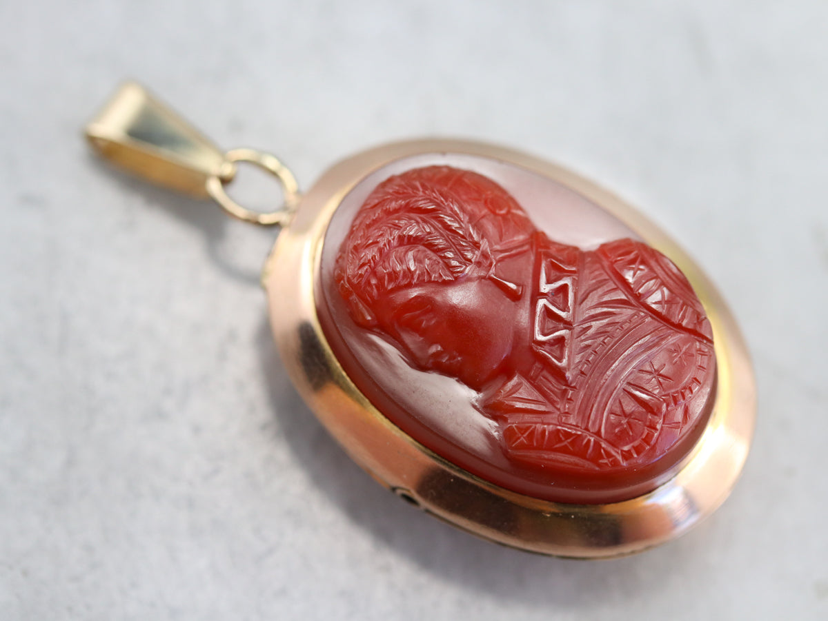 Antique Carved Carnelian Cameo Locket