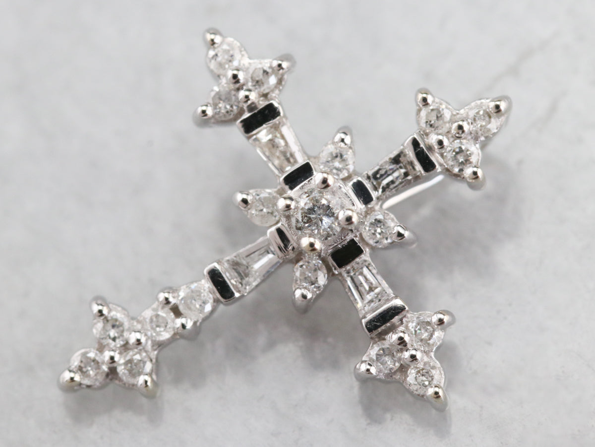 Ladies White Gold Diamond Cross