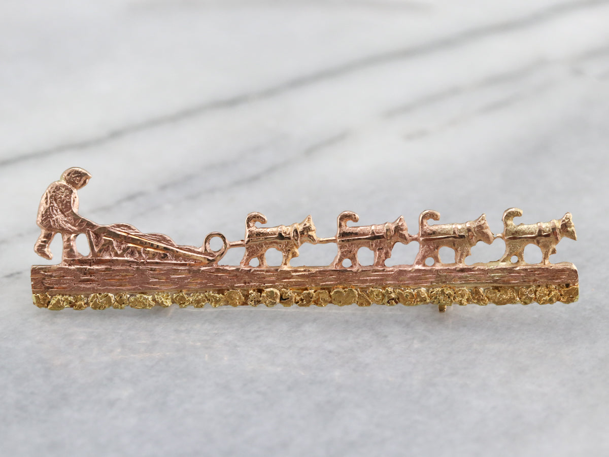 Gold Iditarod Sled Dog Race Brooch