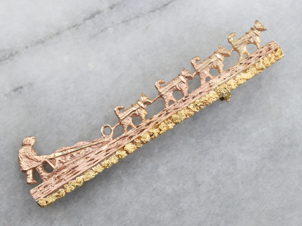 Gold Iditarod Sled Dog Race Brooch