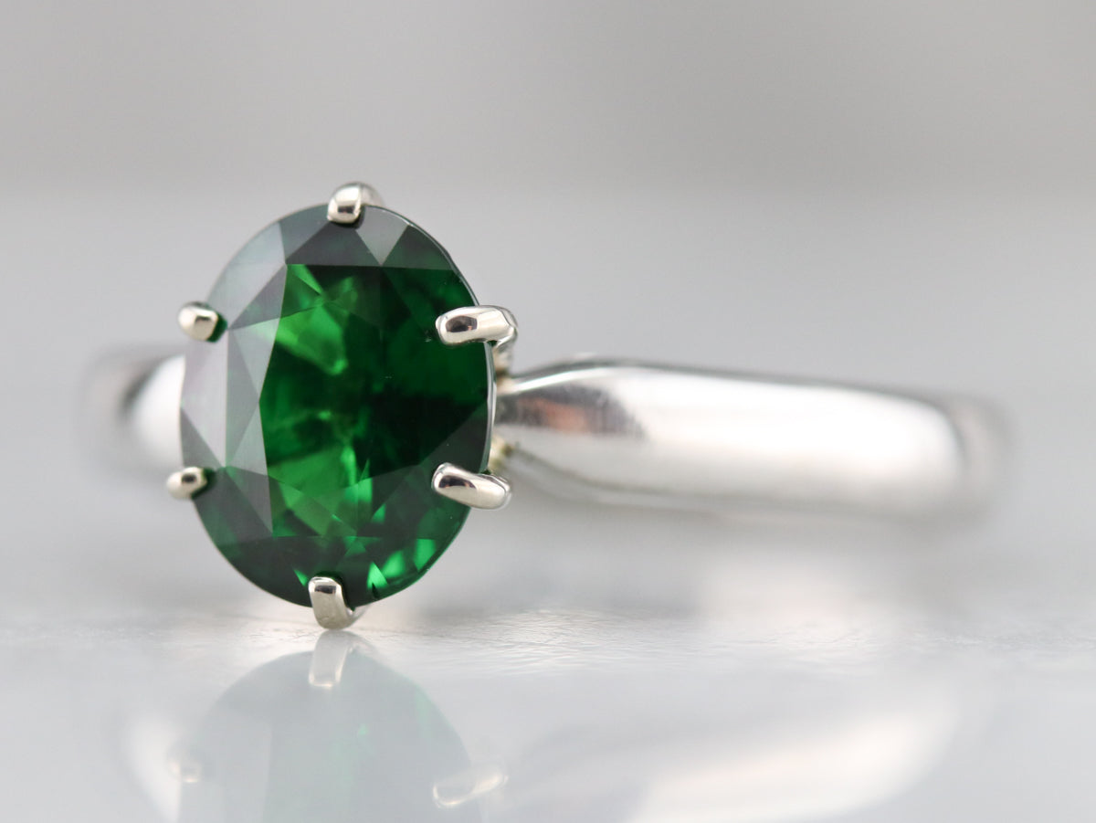 Platinum Tsavorite Garnet Solitaire Ring