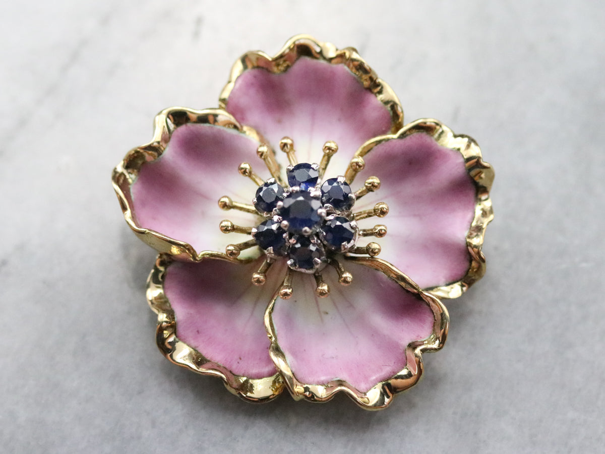 Sapphire Magnolia Blossom Pin