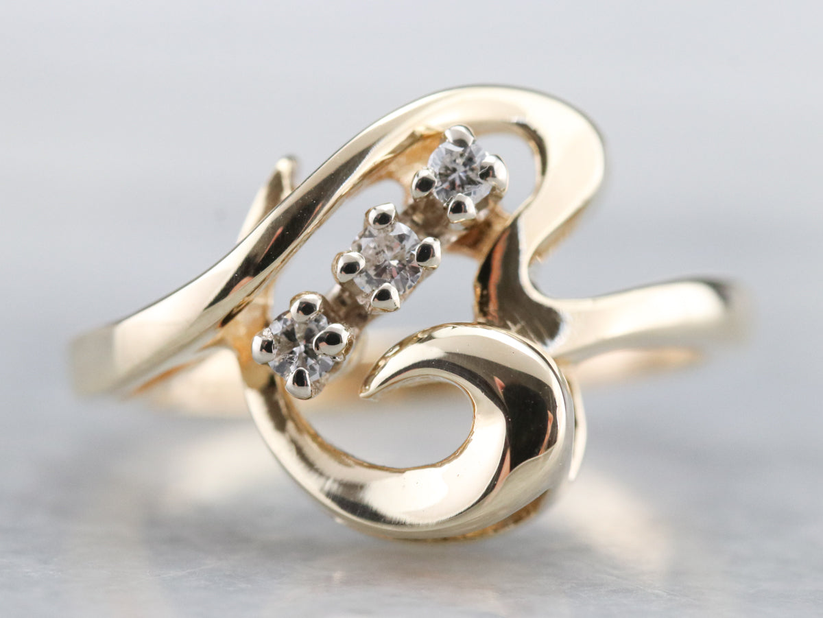 Scrolling Yellow Gold Diamond Ring