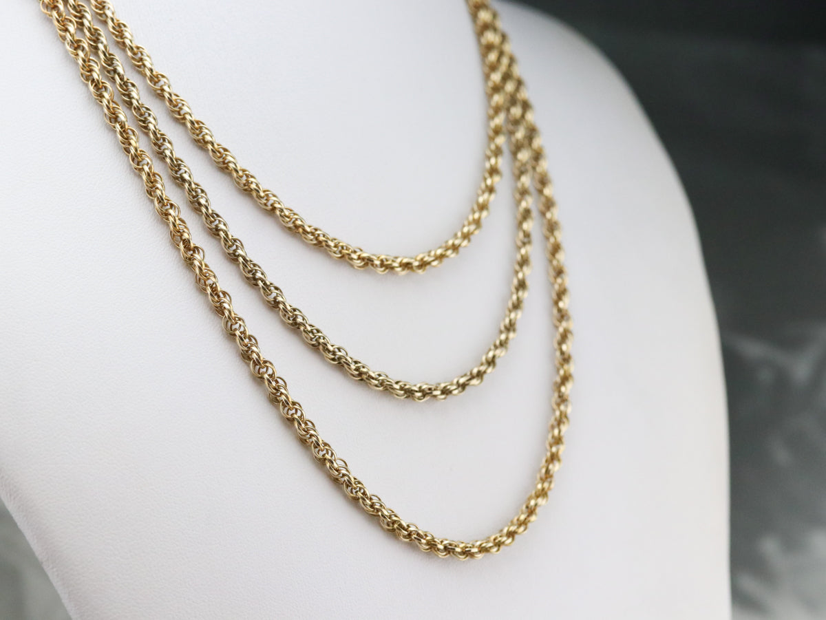 Long Vintage Gold Rope Twist Chain