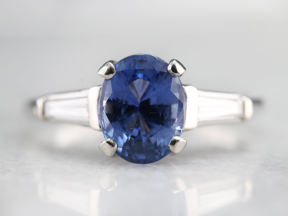 Platinum Ceylon Sapphire and Diamond Ring