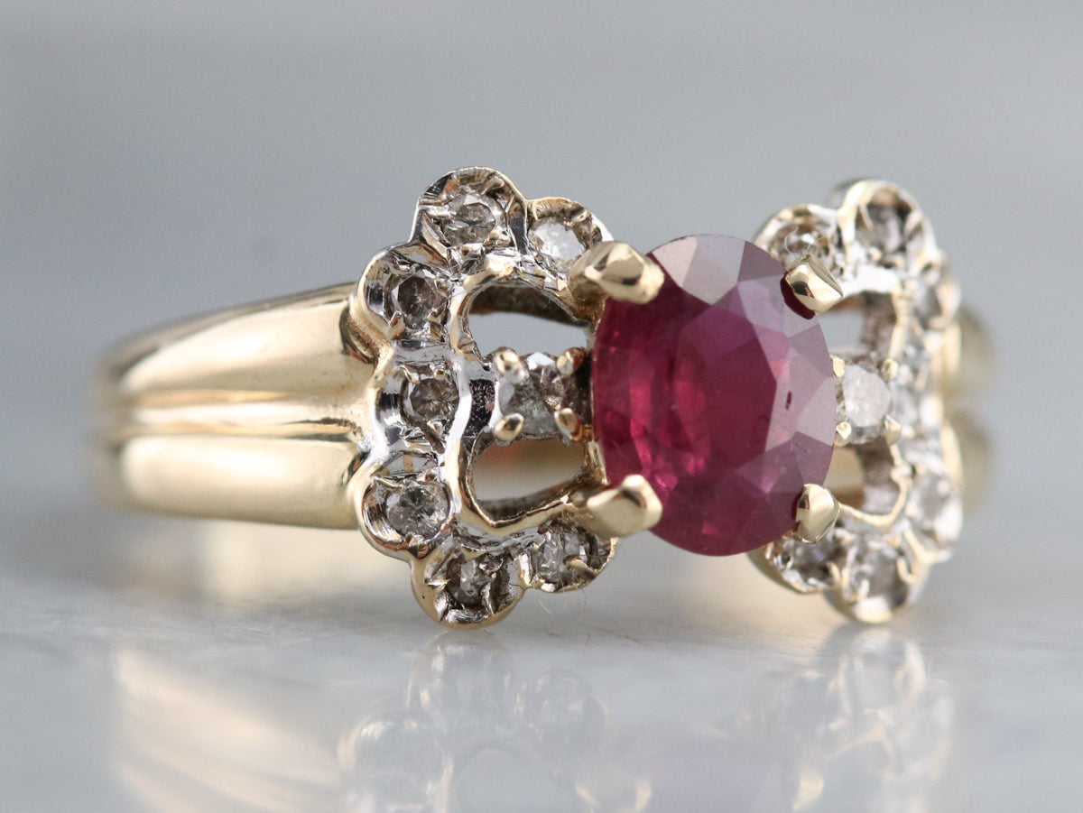 Vintage Ruby and Diamond Bow Ring