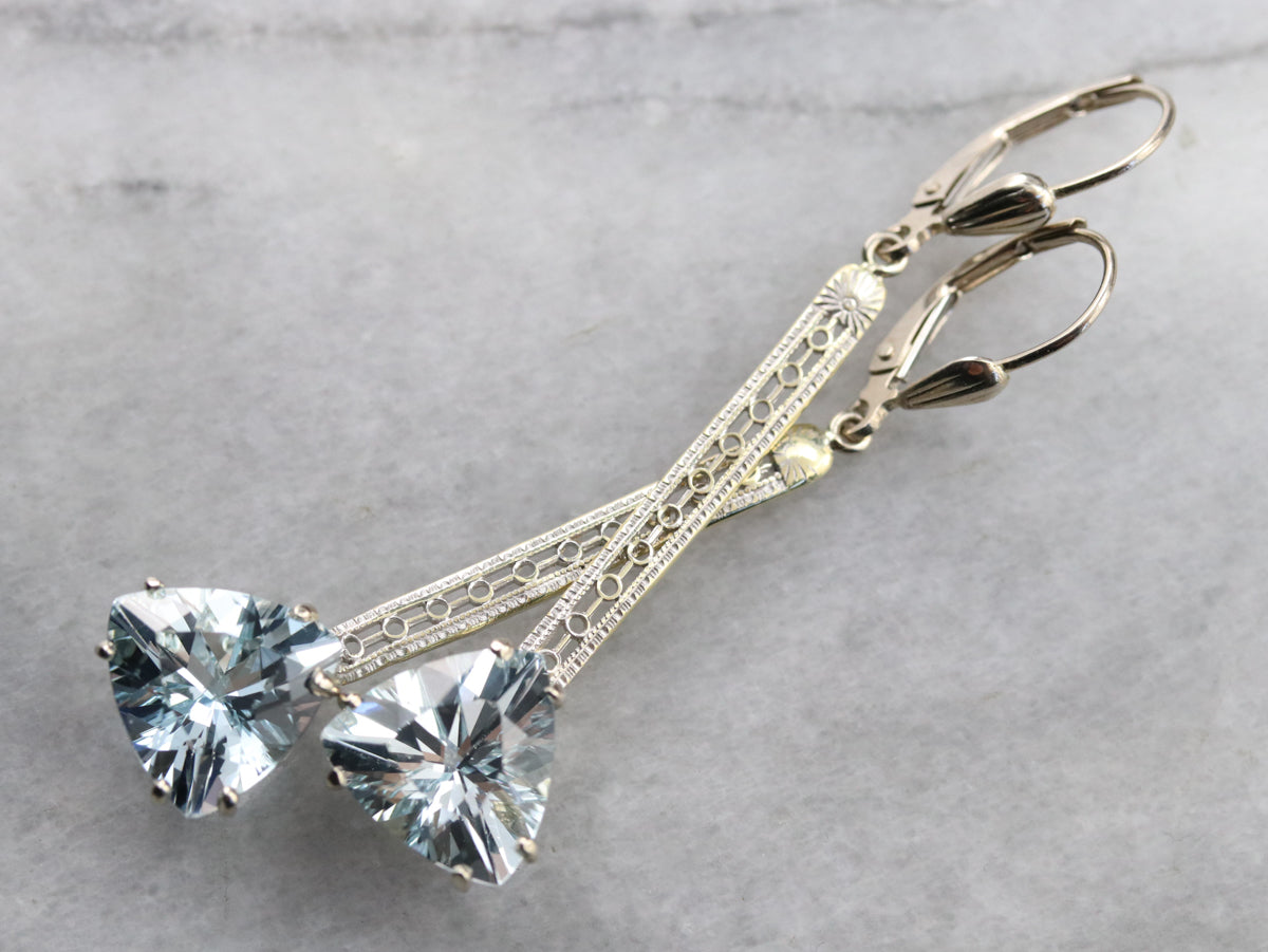 Aquamarine Trillion Cut Drop Earrings