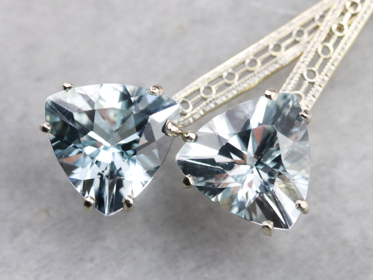 Aquamarine Trillion Cut Drop Earrings