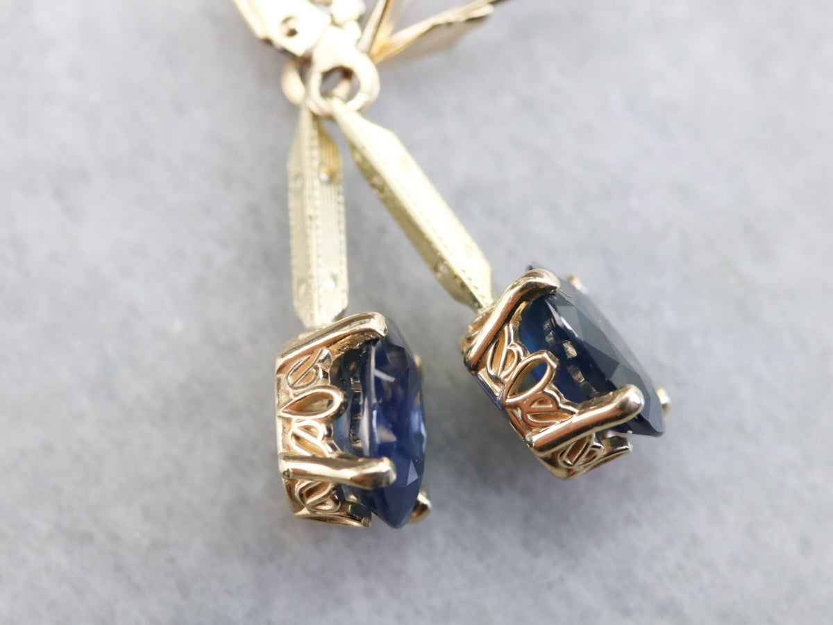 Sapphire and Gold Drop Earrings