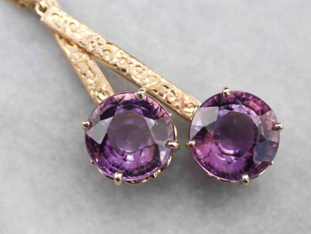 Long Floral Amethyst Drop Earrings