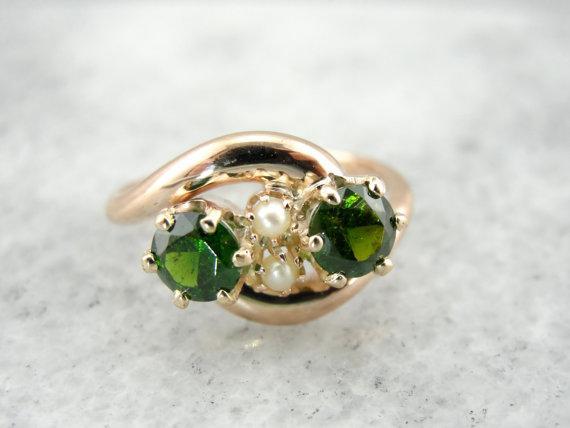 Vintage Demantoid Garnet and Pearl Ring