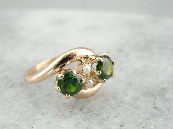 Vintage Demantoid Garnet and Pearl Ring