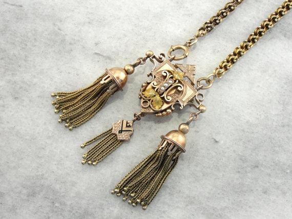 Ornate Victorian Rose Gold with Seed Pearls and Tassels