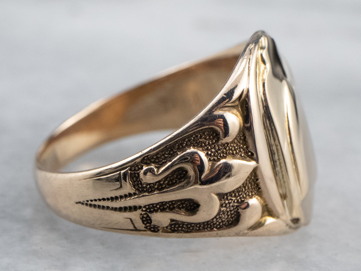 Antique Patterned Gold Signet Ring
