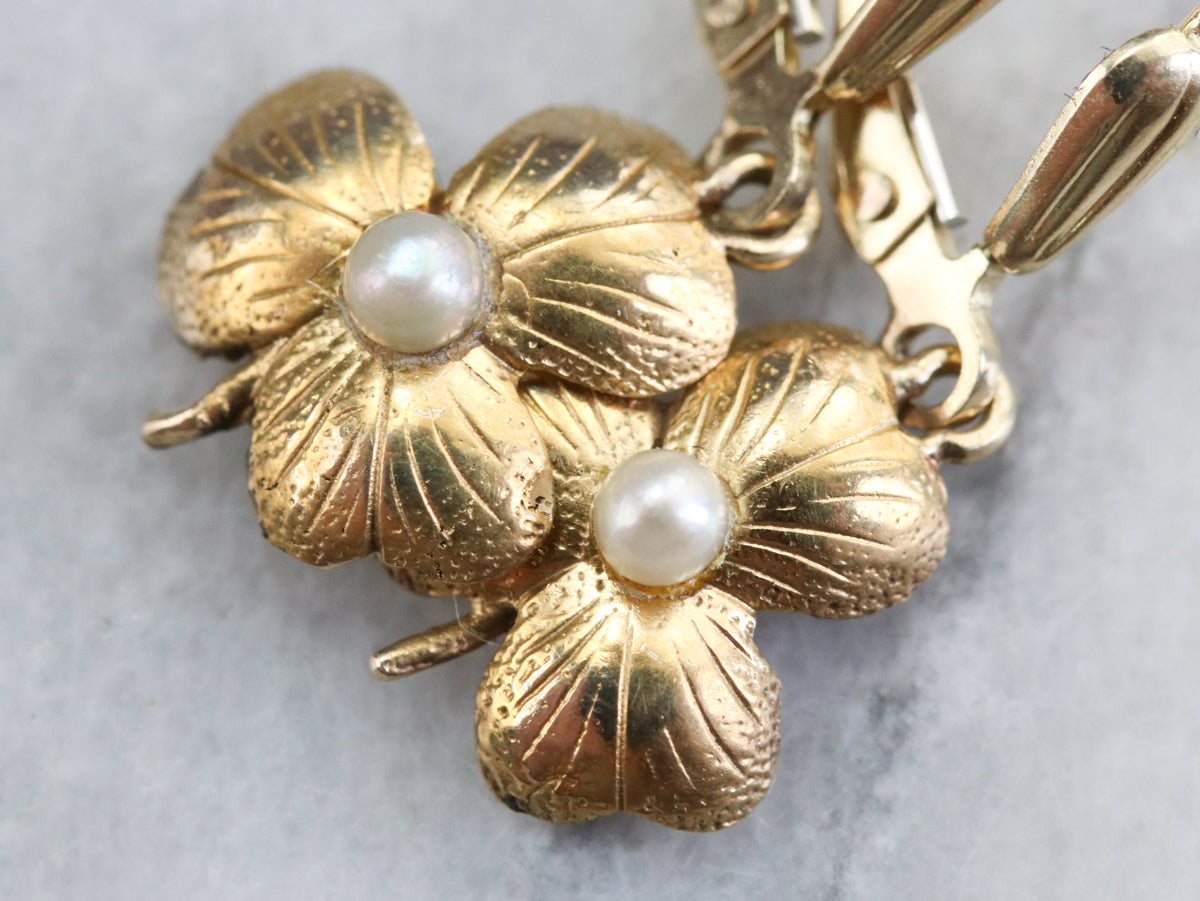 Gold Seed Pearl Shamrock Earrings