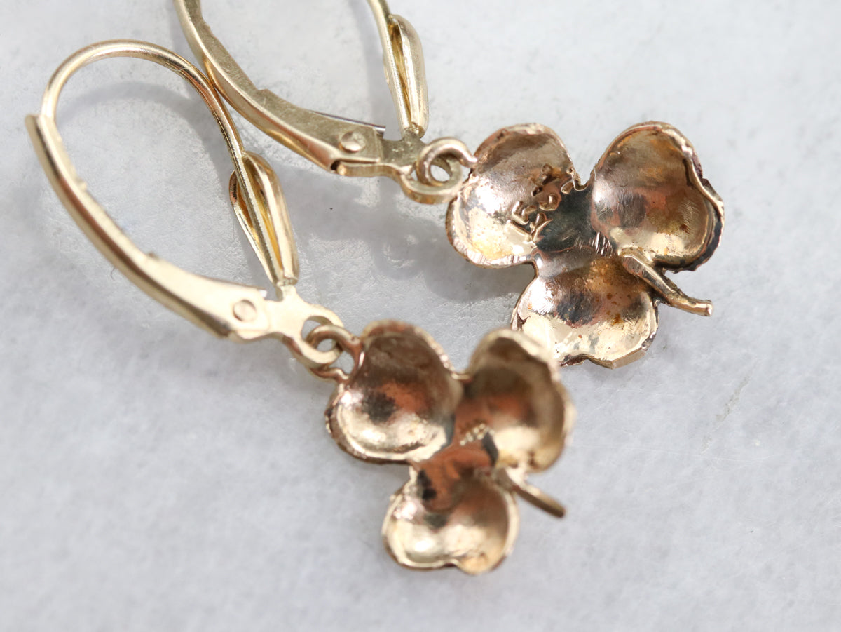 Gold Seed Pearl Shamrock Earrings