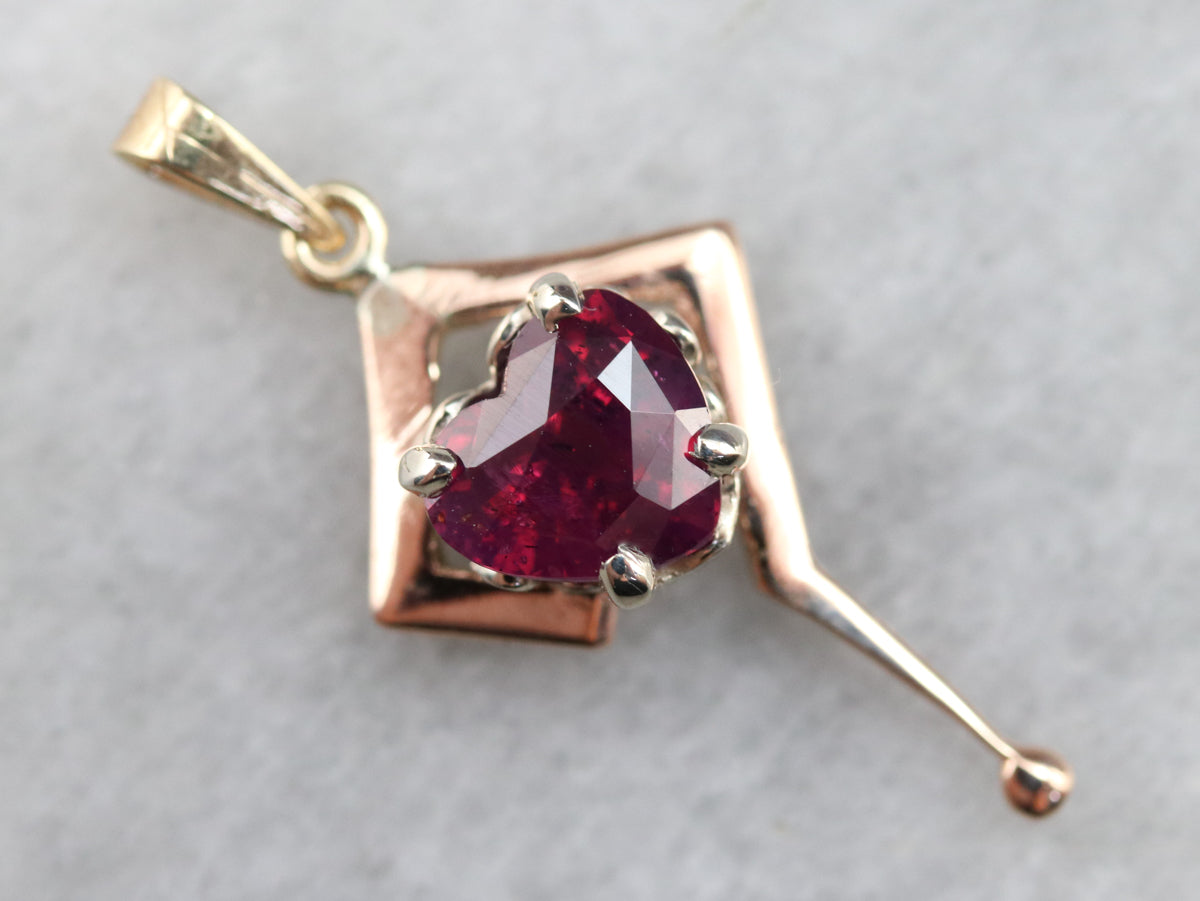 Mixed Metal Ruby Heart Drop Pendant