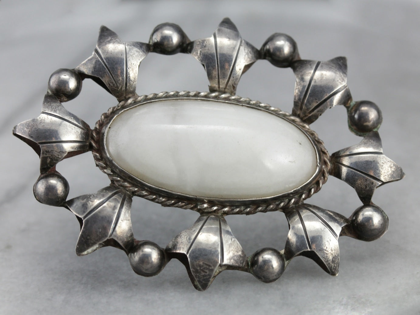 White Marble Mexican Silver Brooch