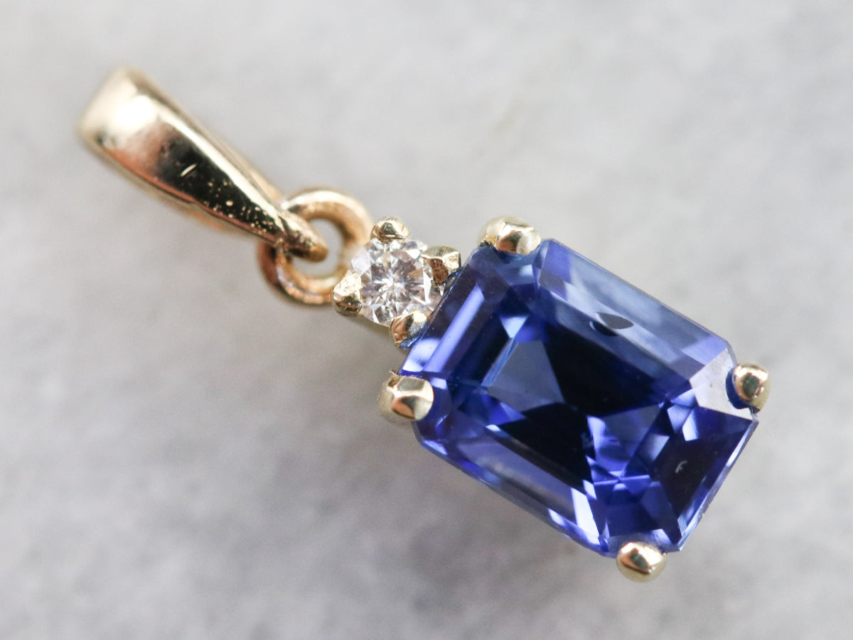 Gold Sapphire and Diamond Pendant