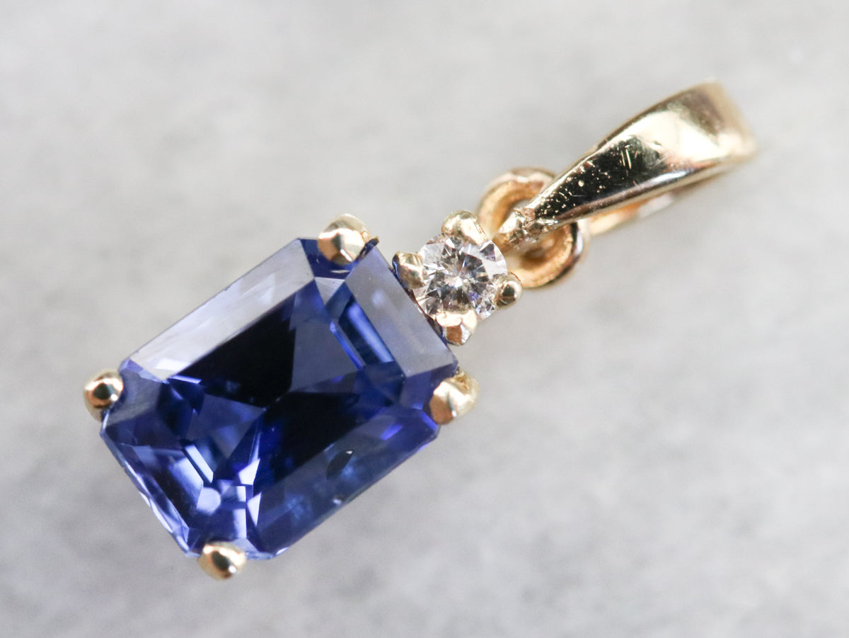 Gold Sapphire and Diamond Pendant