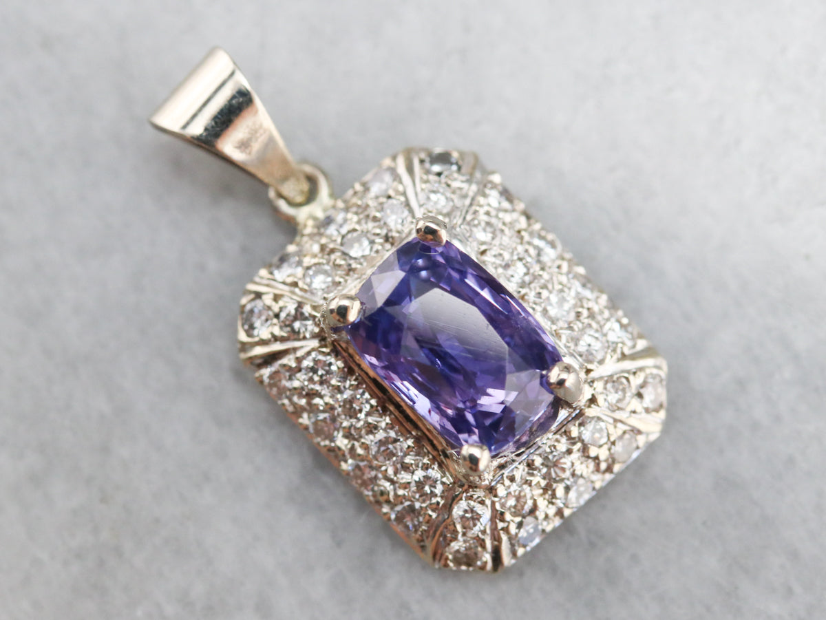 Purple Sapphire Diamond Halo Pendant