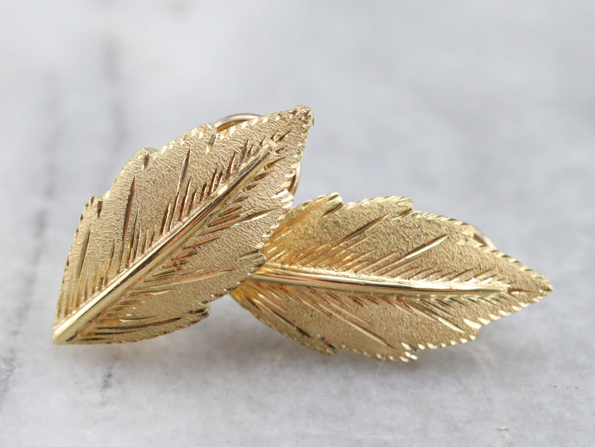 Vintage Gold Leaf Stud Earrings