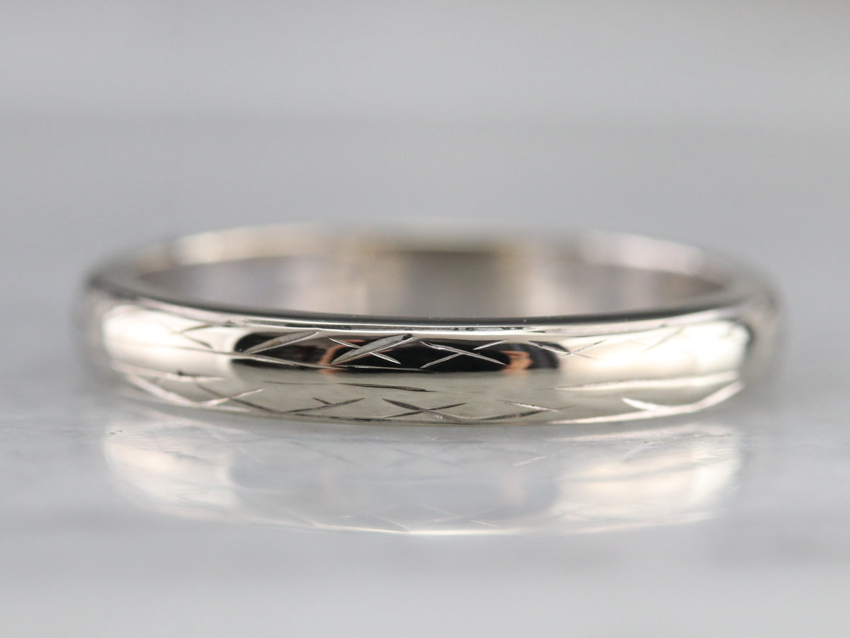 Ladies White Gold Etched Band