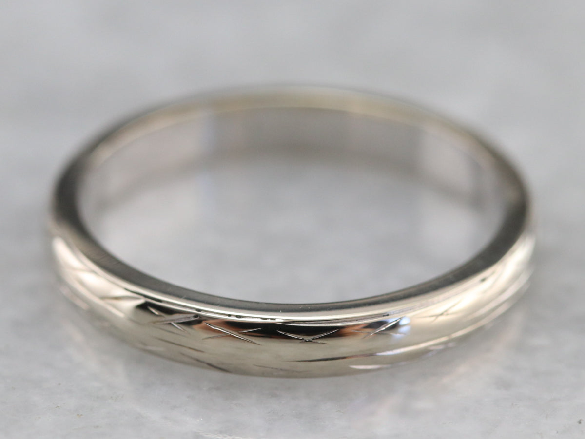 Ladies White Gold Etched Band