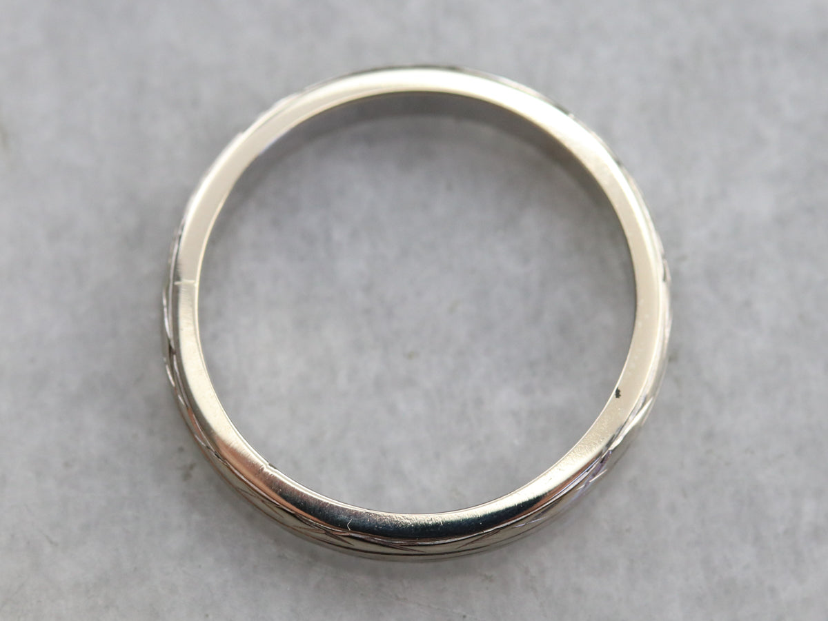 Ladies White Gold Etched Band