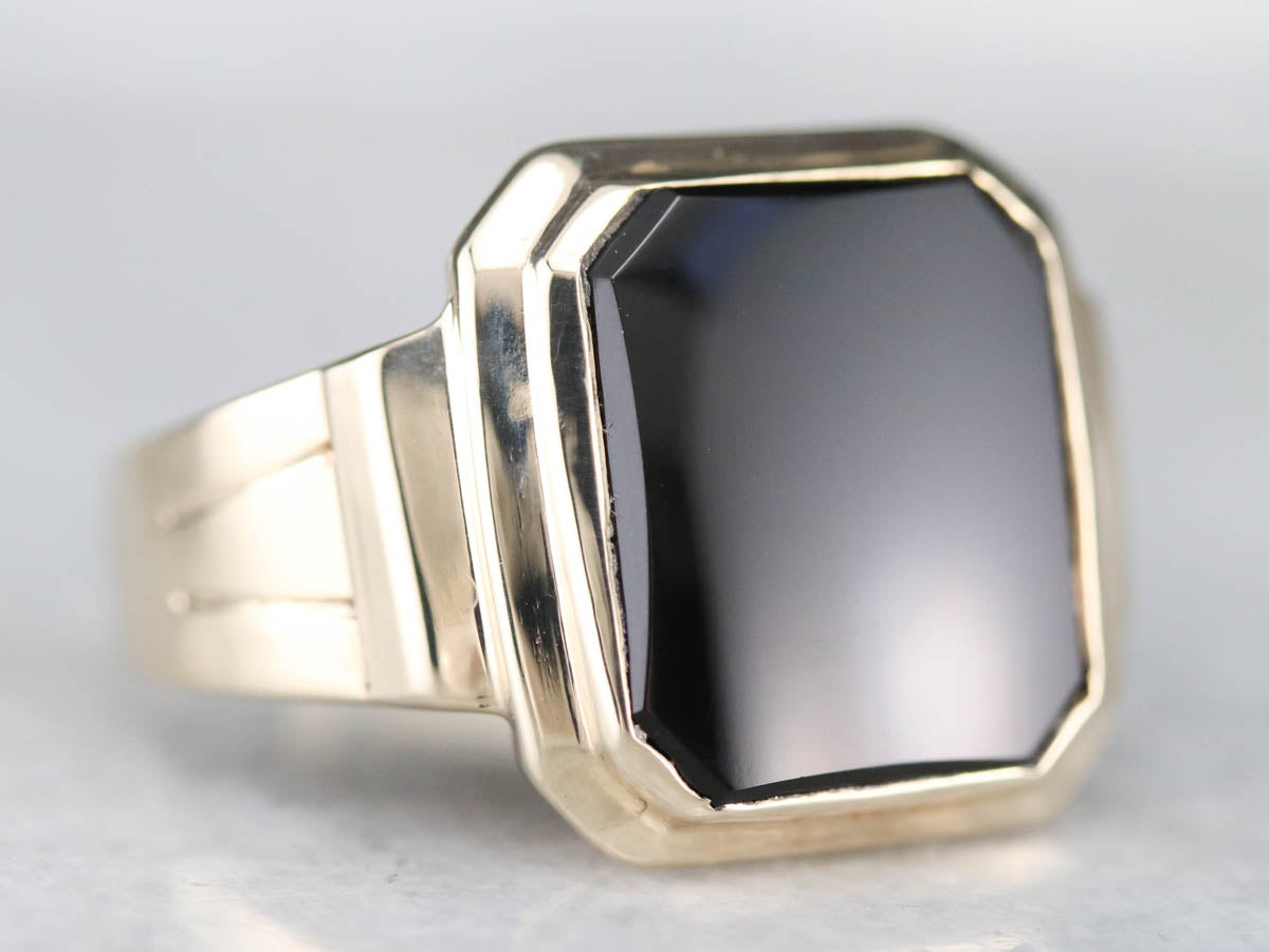 Anillo llamativo de ónix negro retro para hombre