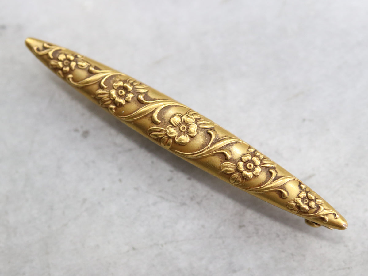 Gold Antique Floral Bar Pin