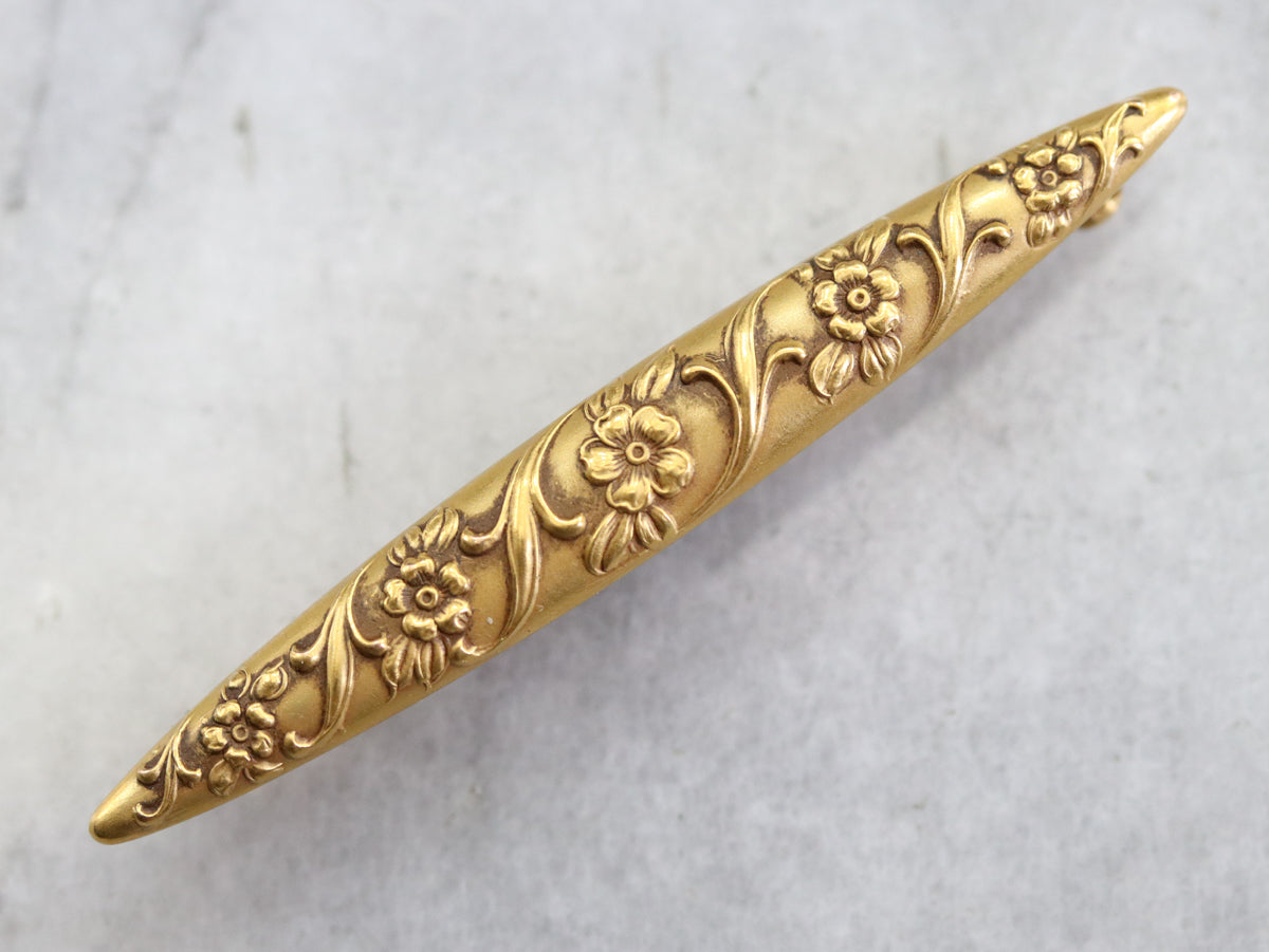 Gold Antique Floral Bar Pin