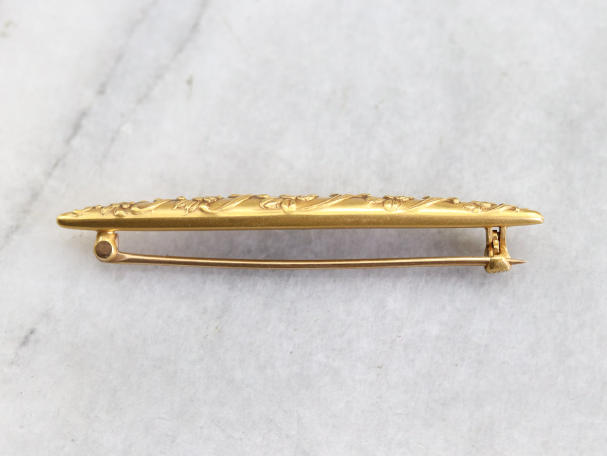 Gold Antique Floral Bar Pin