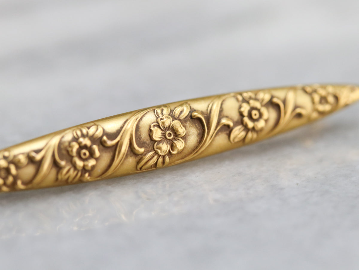 Gold Antique Floral Bar Pin