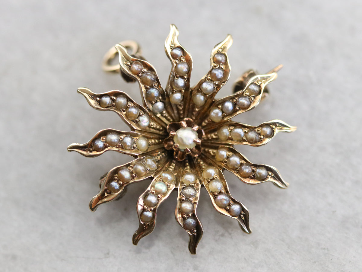 Victorian Seed Pearl Starburst Pin or Pendant