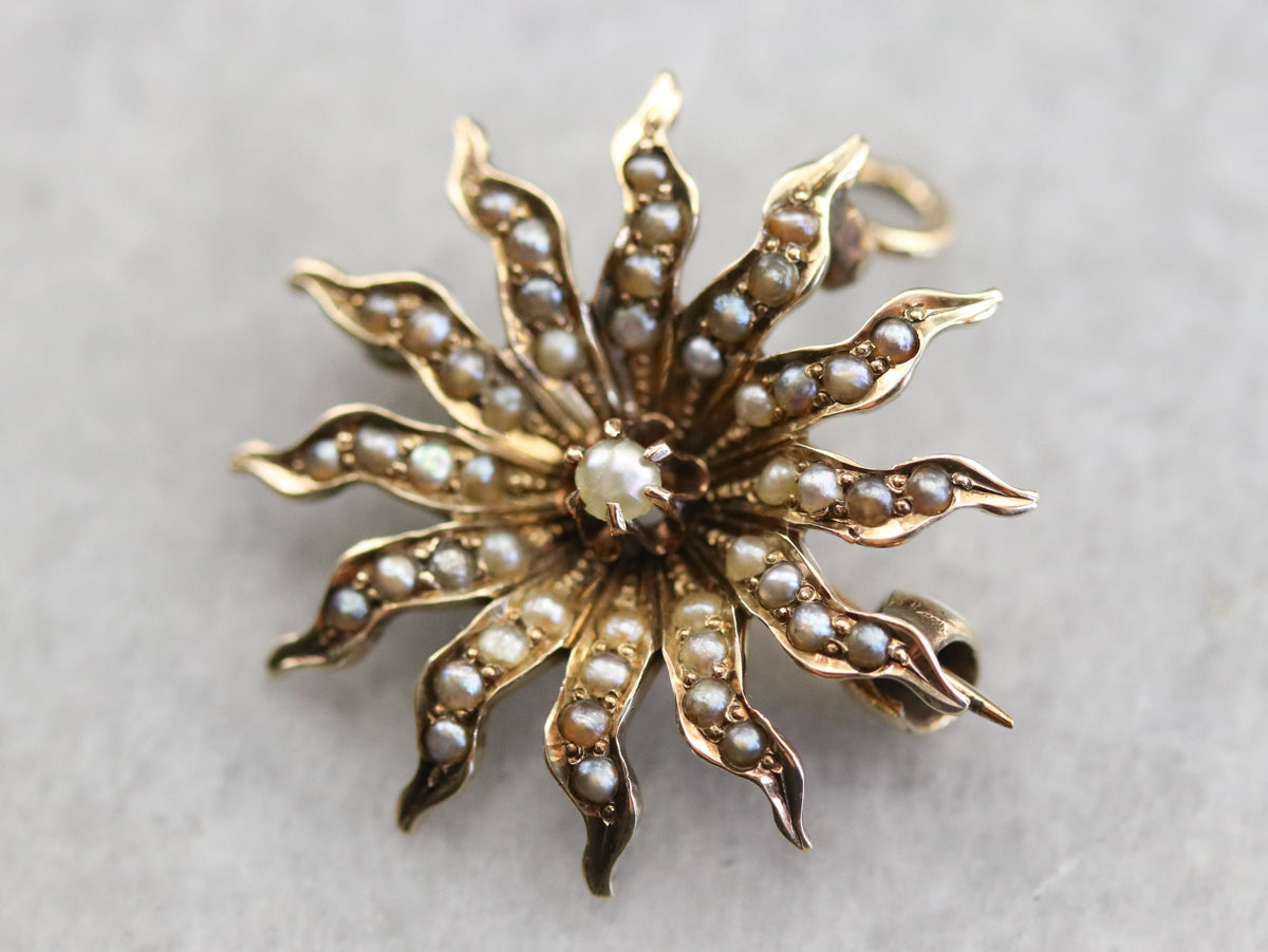 Market Square Jewelers Antique Seed Pearl Starburst Brooch