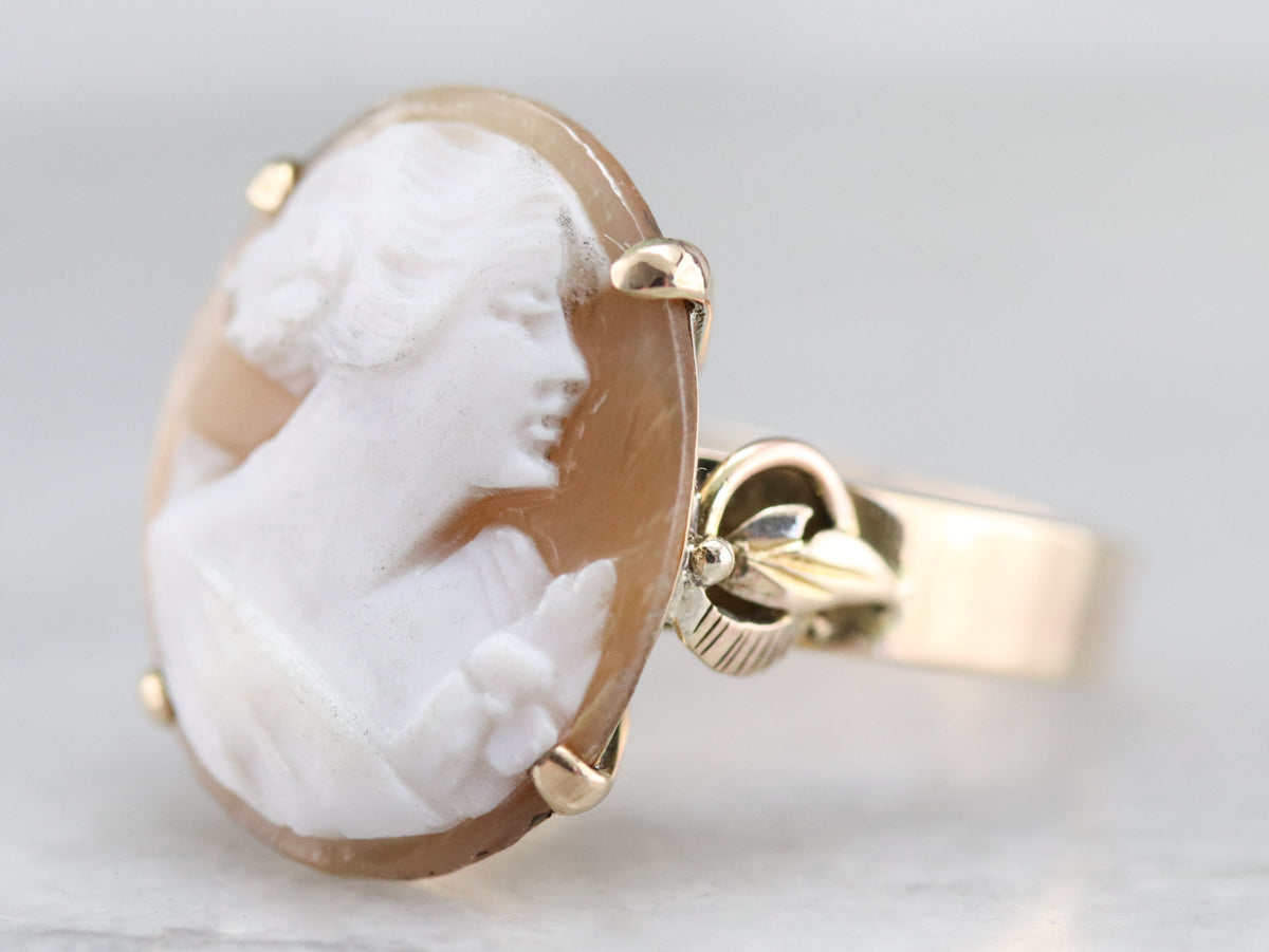 Vintage Gold Botanical Cameo Ring