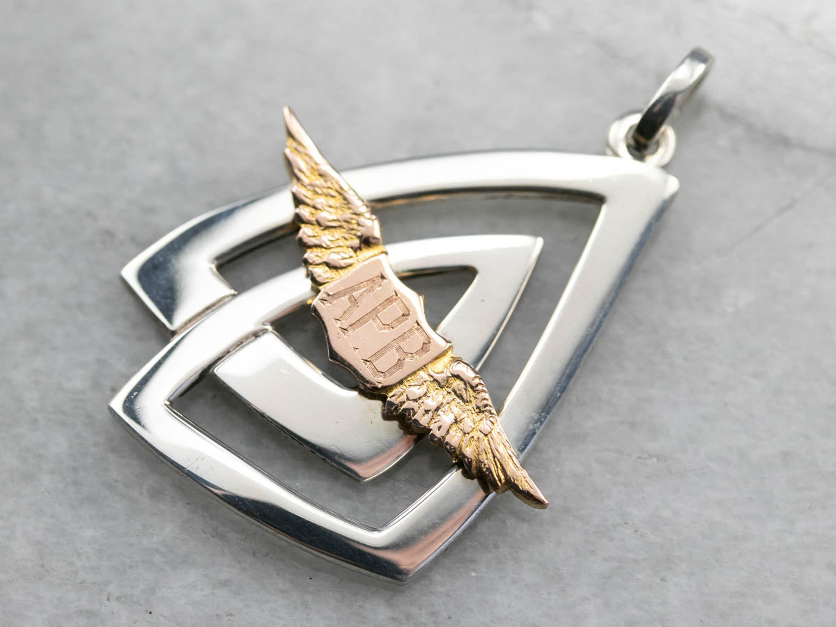 Mixed Metal "APB" Winged Pendant