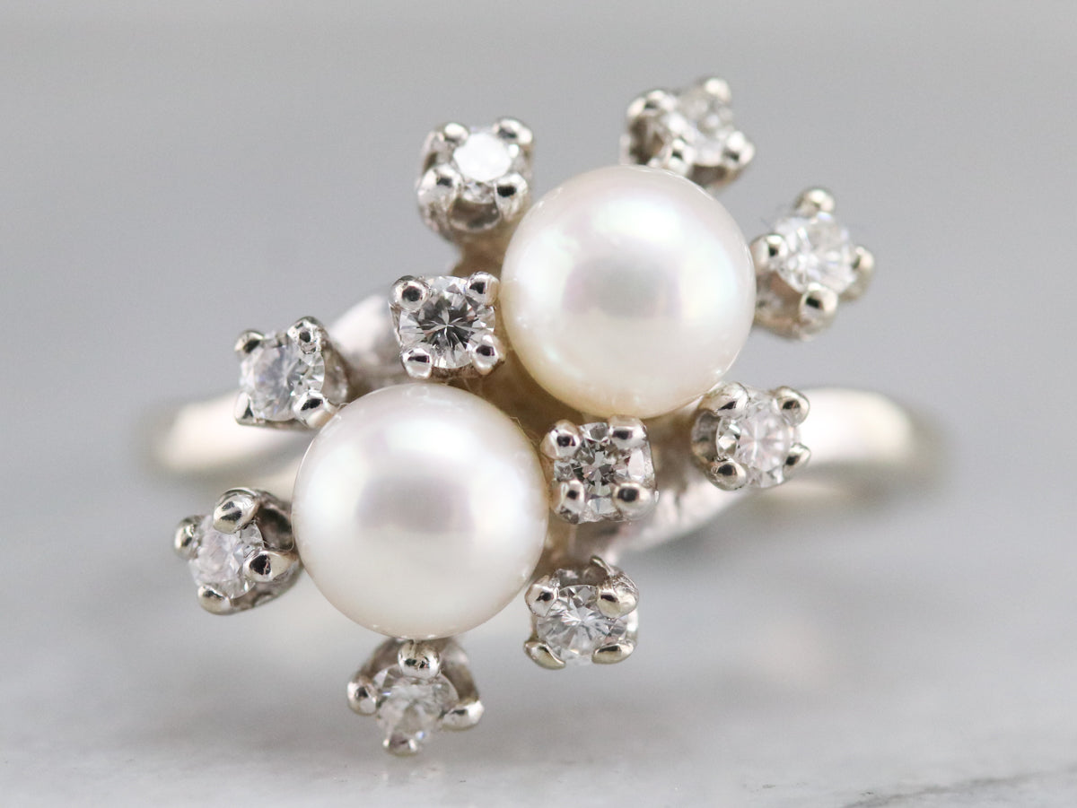 Pearl and Diamond Double Halo Ring