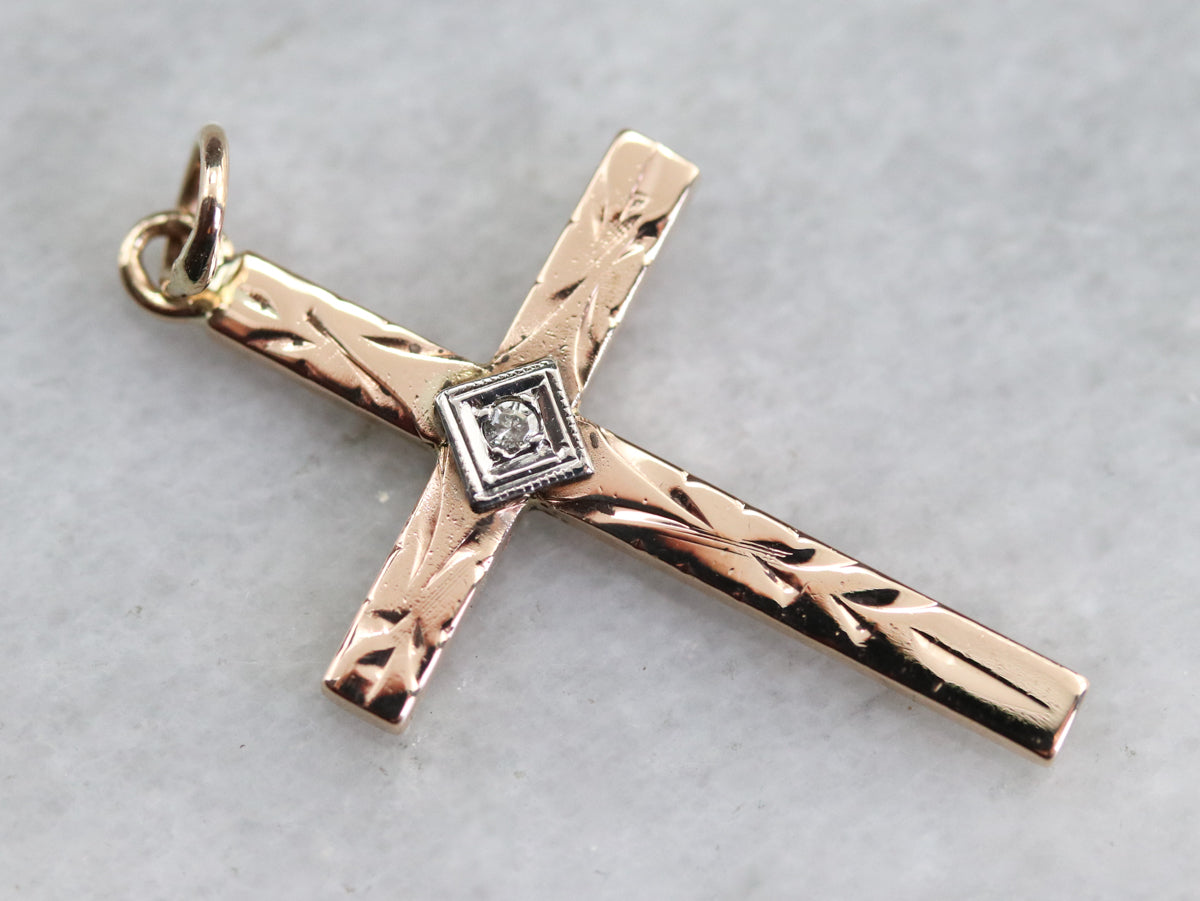 Diamond Cross Two Tone Gold Pendant