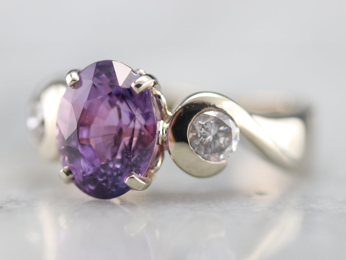 Modernist Purple Sapphire and Diamond Ring