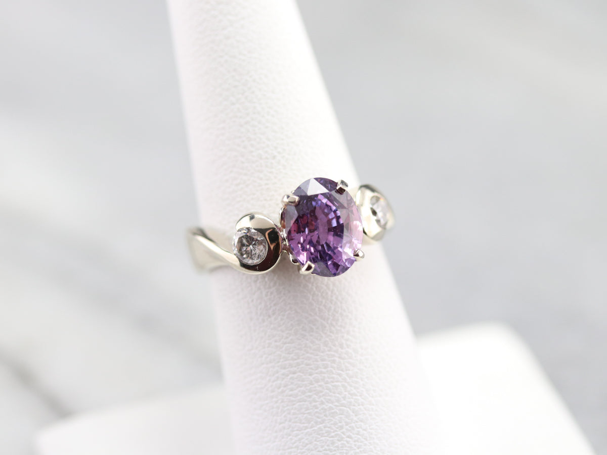 Modernist Purple Sapphire and Diamond Ring