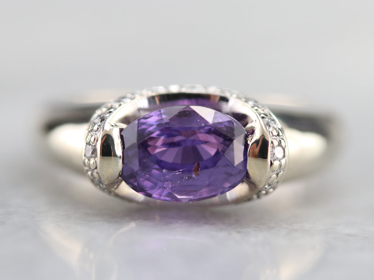 Purple Ceylon Sapphire and Diamond Ring